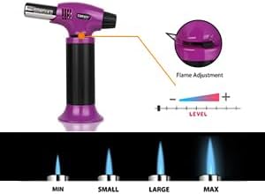 Sondiko Butane Torch Lighter, Refillable Kitchen Torch with Safety Lock and Adjustable Flame for Desserts, Creme Brulee, and Baking, Pink&Black