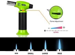 Sondiko Butane Torch Lighter, Refillable Kitchen Torch with Safety Lock and Adjustable Flame for Desserts, Creme Brulee, and Baking, Green