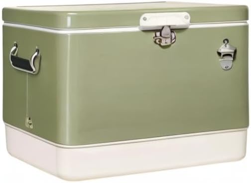FSE Retro Metal Cooler, 80 Can/54 Qt. Capacity, Hard-Sided, Two Tone, Holds Up to 80 Beverage Cans, Metal Construction with Plastic Lining