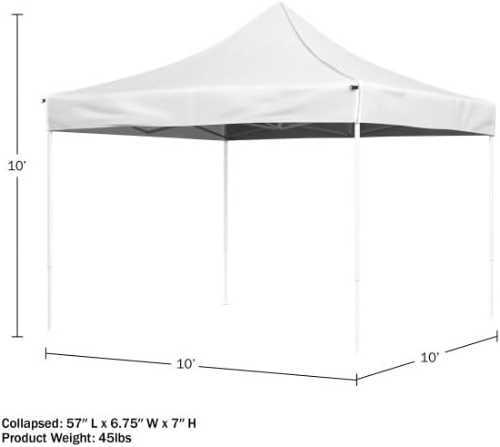 Pop Up Canopy - 10x10 ft Canopy Tent - UPF30 Beach Tent Sun Shelter - Adjustable Height EZ Up Canopy with Bag - Tents for Parties by Stalwart (White)