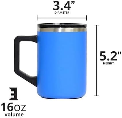 Elemental Insulated Coffee Mug - Triple-Wall Stainless Steel Summit Travel Cup for Hot and Cold Drinks - Thermal Coffee Mug with Lid and Handle for Camping, Office & Travel 16oz - Azure
