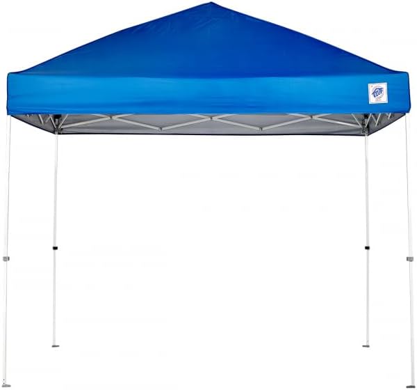 E-Z UP Envoy Outdoor Canopy Pop Up Tent, 10' x 10', Roller Bag, 4-Piece Spike Set, Recreational Grade, Royal Blue Top
