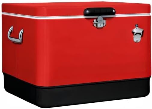 FSE Retro Metal Cooler, 80 Can/54 Qt. Capacity, Hard-Sided, Two Tone, Holds Up to 80 Beverage Cans, Metal Construction with Plastic Lining
