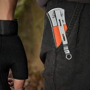 GVDV Folding Pocket Knife with G10 Handle, 7Cr17 Stainless Steel EDC Knife with Safety Liner-Lock, Camping Hunting Survival Knife for Men Women, Orange