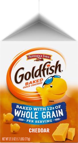 Goldfish Cheddar Cheese Crackers, Baked with Whole Grain, 27.3 oz Carton (Pack of 6)