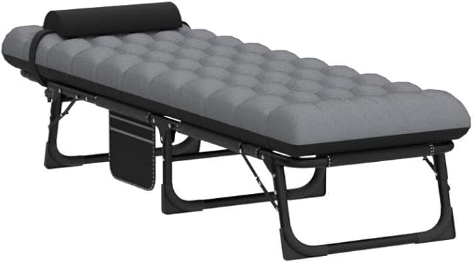 LILYPELLE Portable Folding Camping Cot, Adjustable 5-Position Adults Reclining Folding Chaise with Pillow, Outdoor Portable Folding Lounge Chair Sleeping Cots Bed for Camping, Pool, Beach, Patio