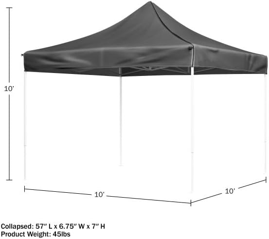 Pop Up Canopy - 10x10 ft Canopy Tent - UPF30 Beach Tent Sun Shelter - Adjustable Height EZ Up Canopy with Bag - Tents for Parties by Stalwart (Gray)