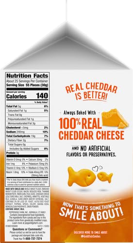 Goldfish Cheddar Cheese Crackers, Baked with Whole Grain, 27.3 oz Carton (Pack of 6)