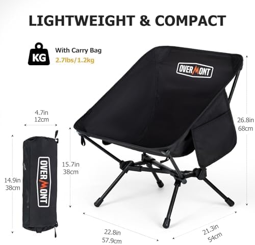 Overmont Ultralight Portable Camping Chair- Lightweight Folding Backpacking Chair, Support up to 330Lbs Compact Beach Chair for Adults with Carry Bag for Backpack Hiking Fishing Outdoor Camp Travel