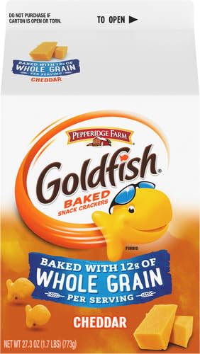 Goldfish Cheddar Cheese Crackers, Baked with Whole Grain, 27.3 oz Carton (Pack of 6)
