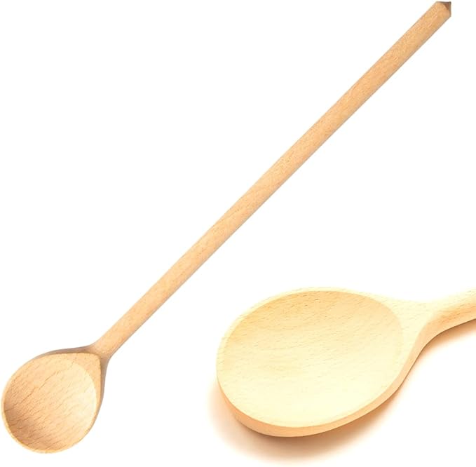 Mr.Woodware Wooden Kitchen Utensils- 24 Inch Long Handle Beech Wood Wok Spatula and Cooking Spoon - 2 in 1 Wooden Cooking Utensils Set for Mixing in Big Stock Pots Cauldron (Spoon)