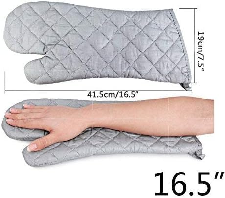 17 Inch Extra Long Heat Resistant Oven Gloves New Cotton Oven Mitts Kitchen Gloves High Temperature Cooking Tool BBQ Gloves (17" Silver)
