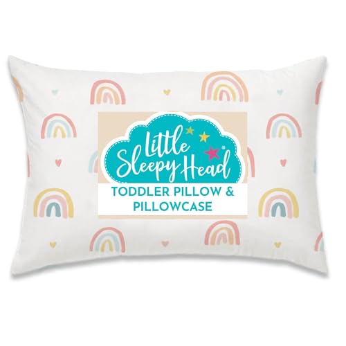 Little Sleepy Head Toddler Pillow with Pillowcase 13x18 - Kids Pillow for Sleeping - Toddler Pillow - Better Neck Support Ergonomic Pillow and Toddler Pillowcase - Best Pillows for Kids (Rainbows)