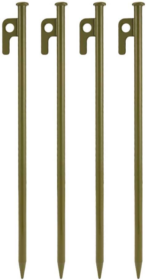 4Pcs Heavy-Duty Forged Steel Tent Stakes, 12in, with Storage Pouch – Ideal for Rocky Terrain, Snowfields, and Camping (4Pcs 12in Stakes Included) (Army Green)