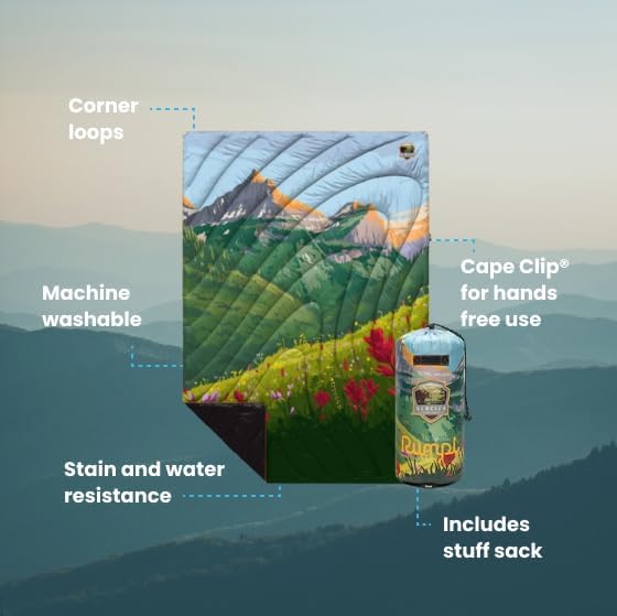 Rumpl Original Puffy Glacier National Park Blanket for Camping and Outdoors, V1, Glacier V1