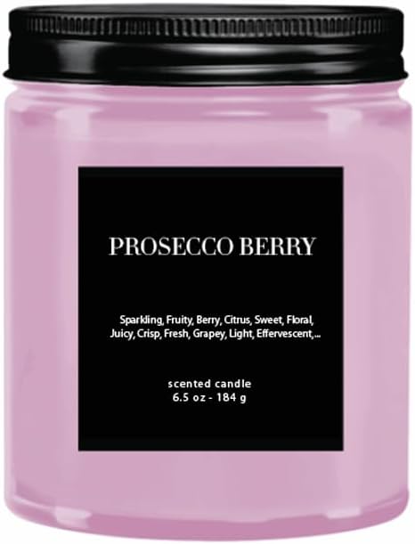 CW Studio Prosecco Berry 6.5oz Scented Candle – Premium and Elegant Color Glass Candle for Relaxing Home Atmosphere & Gift Giving