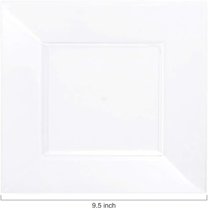 WDF 60PCS Clear Plastic Plates-9.5inch Square Disposable Plates - Premium Square Plastic Dinner Plates-Clear Dinner Plates Perfect for Wedding & Parties