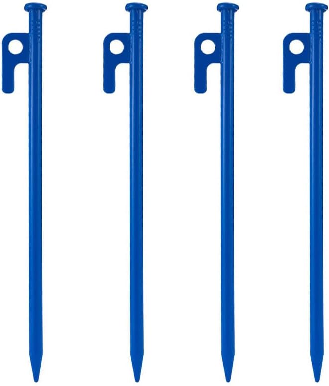 4Pcs Heavy-Duty Forged Steel Tent Stakes, 12in, with Storage Pouch – Ideal for Rocky Terrain, Snowfields, and Camping (4Pcs 12in Stakes Included)(Blue)