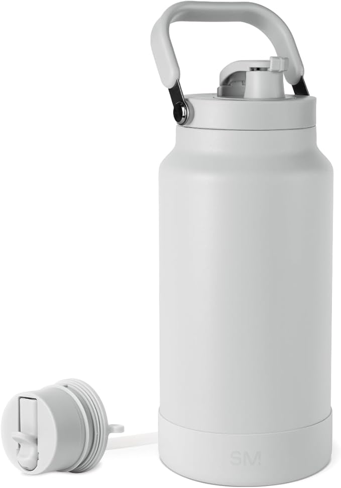 Simple Modern Trek Pivot | Half Gallon Water Bottle Jug with Handle & Boot | Interchangeable Straw & Chug Lids | Large Insulated Stainless Steel | Sports Camping Outdoors | 64oz, Ice Gray