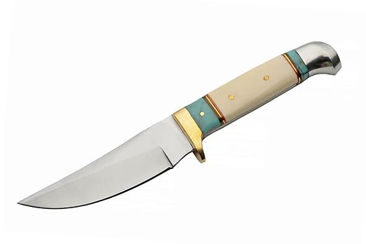 SZCO Full Tang Hunting Knife 8 Inch - Pocket Knife with Stainless Steel Blade, Bone/Resin Handle & Leather Sheath - Camping Knife for hunting - Skinning knife for Men