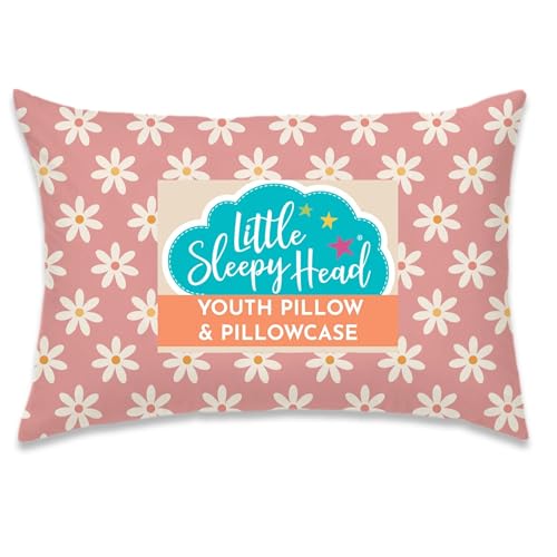 Little Sleepy Head Youth Pillow with Pillowcase 16x22, Soft Jumbo Toddler Pillows, Hypoallergenic Pillow Case - Best Kids Pillows for Sleeping, Perfect Kids Travel Pillows (Daisies)