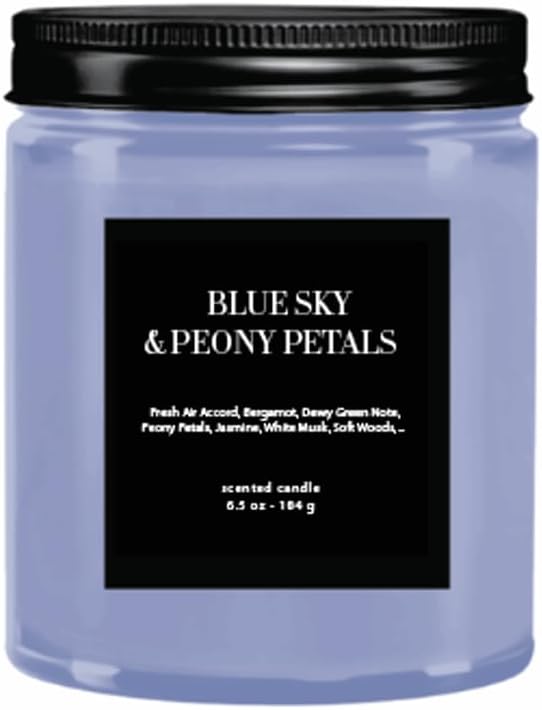 CW Studio Blue Sky & Peony Petals 6.5oz Scented Candle – Elegant Color Glass Candle for Relaxing Home Atmosphere & Gift Giving, Decorative Candle for Home & Gift