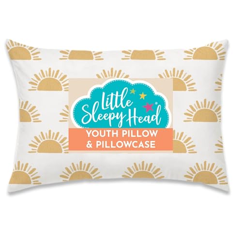 Little Sleepy Head Youth Pillow with Pillowcase 16x22, Soft Jumbo Toddler Pillows, Hypoallergenic Pillow Case - Best Kids Pillows for Sleeping, Perfect Kids Travel Pillows (Sunshines)