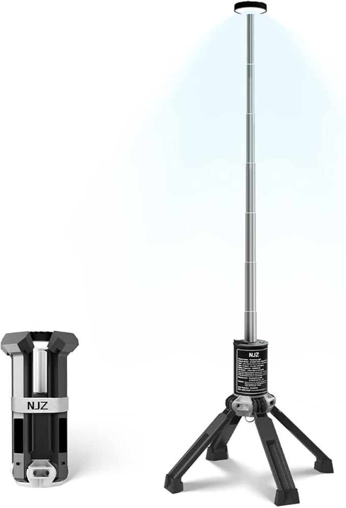 Rechargeable Work Light with Stand, 20000mah & 21h Runtime Light Tower,6500k 3 Modes Portable Power Supply, Magnetic Tent Lamps Perfect Outdoor Work Lighting for Hiking, Camping, Home Emergency.