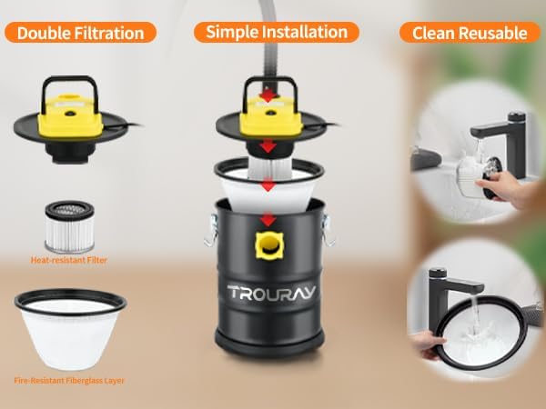 Ash Vacuum Cleaner,2.6 Gallon Heat-Resistant Lightweight Canister Vac Cleaners with 800W Powerful Suction and Blowing for Home