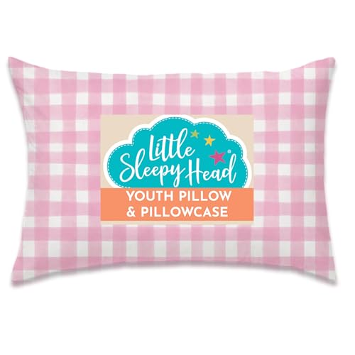 Little Sleepy Head Youth Pillow & Case 16x22 - Soft Jumbo Toddler Pillow, Hypoallergenic & Perfect Kids Travel Pillow (Gingham Pink)