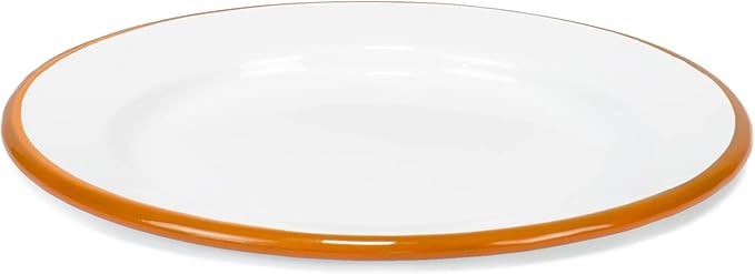 Red Co. Set of 4 Enamelware Metal Classic 8" Round Salad Plate, Solid White/Orange Rim