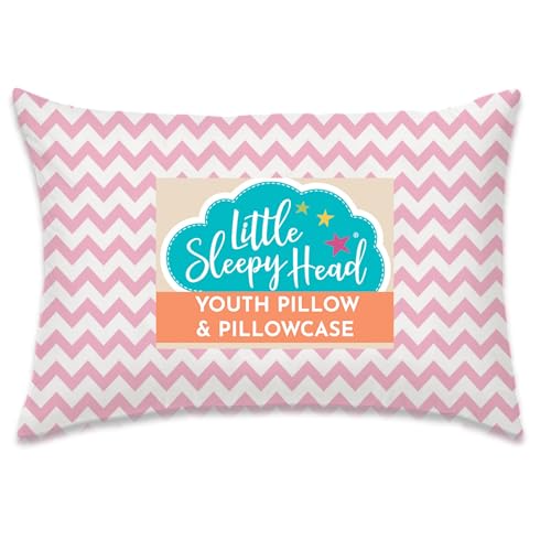 Little Sleepy Head Youth Pillow with Pillowcase 16x22, Soft Jumbo Toddler Pillows, Hypoallergenic Pillow Case - Best Kids Pillows for Sleeping, Perfect Kids Travel Pillows (Chevron Pink)