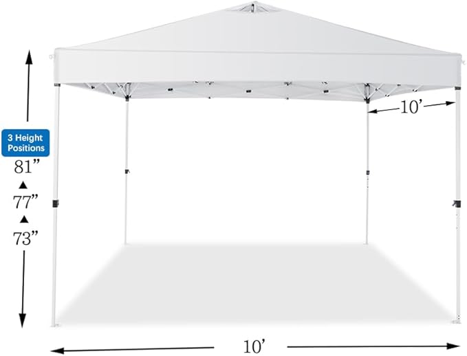10x10 Pop Up Canopy,Event Tent – One-Person Setup, Waterproof & UV-Blocking, Heavy-Duty Steel Frame, Wheeled Bag & Sandbags – Outdoor Shade for Beach, Camping, Backyard, Tailgate (White)