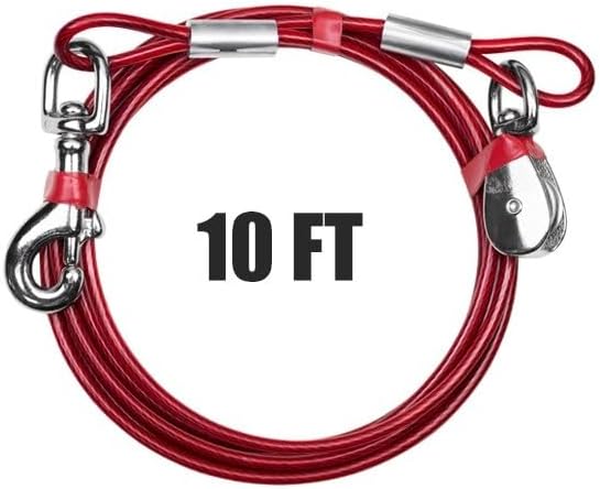 BV Dog Tie Out Trolley System for Yard - 60ft Dog Run Cable with 10ft Pulley Runner Lead - Heavy Duty Reflective Cable for Dogs up to 125 lbs, Rust-Resistant & Tangle-Free Outdoor Runner