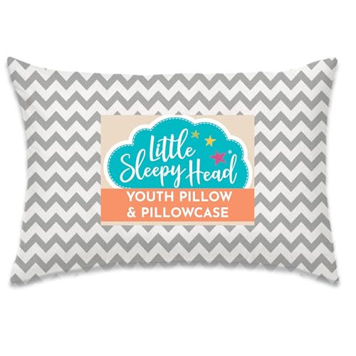 Little Sleepy Head Youth Pillow with Pillowcase 16x22, Soft Jumbo Toddler Pillows, Hypoallergenic Pillow Case - Best Kids Pillows for Sleeping, Perfect Kids Travel Pillows (Chevron Gray)