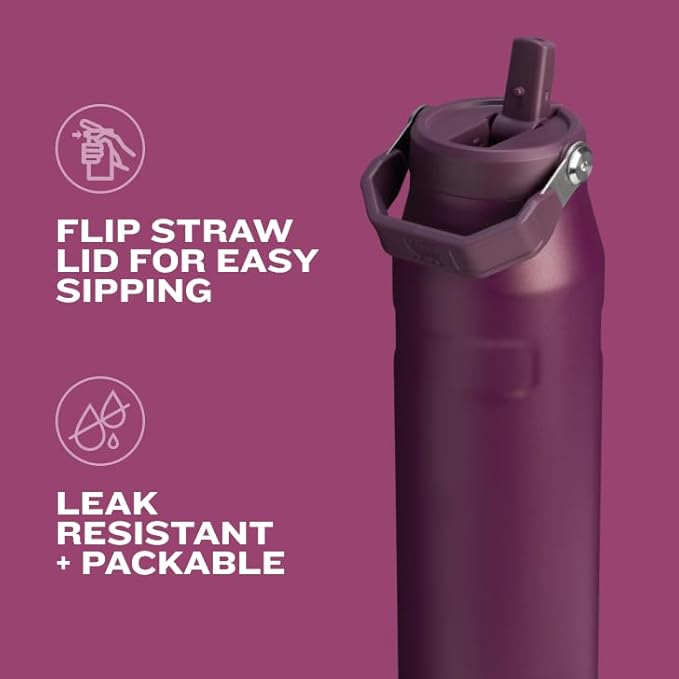 Stanley IceFlow Flip Straw 2.0 Water Bottle 36 oz | Built-In Straw with Larger Opening | Lightweight and Leak Resistant | Insulated Stainless Steel | BPA-Free | Twilight