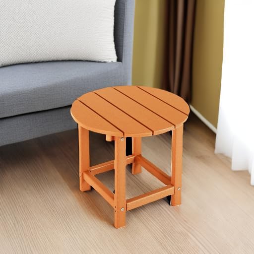 LZRS Round Adirondack Patio Side Table End Table, Outdoor Side Tables for Patio, Backyard,Pool, Indoor Companion, Easy Maintenance & Weather Resistant(Orange)