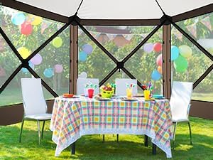 COBIZI 12x12ft Pop up Gazebo Screen Tent Screen House for Camping, Camping Outdoor Screened Gazebo with Sidewalls, Portable Hub Tent with Carrying Bag and Ground Stakes, Brown(Upgraded 2.0)