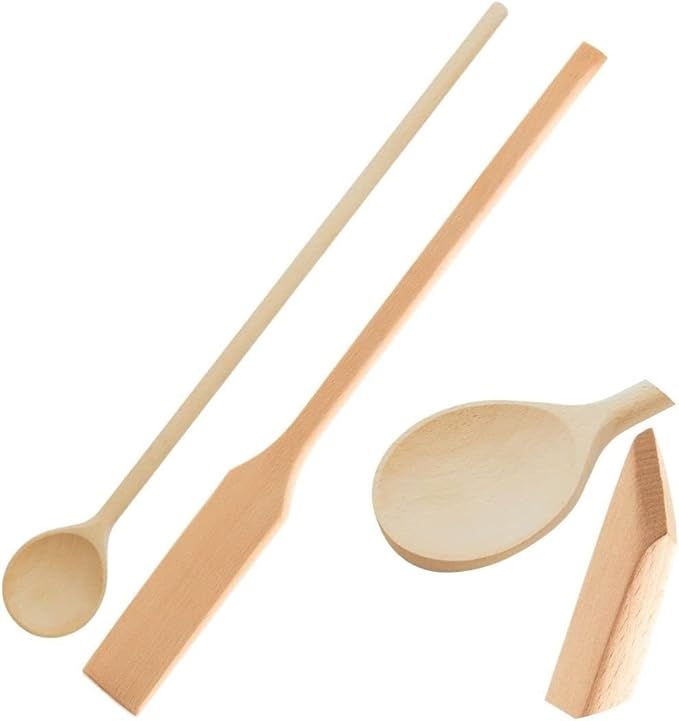 Mr.Woodware Wooden Kitchen Utensils- 24 Inch Long Handle Beech Wood Wok Spatula and Cooking Spoon - 2 in 1 Wooden Cooking Utensils Set for Mixing in Big Stock Pots Cauldron (Spoon & Spatula)