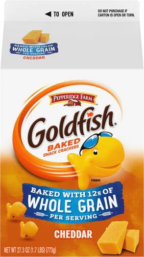 Goldfish Cheddar Cheese Crackers, Baked with Whole Grain, 27.3 oz Carton (Pack of 6)