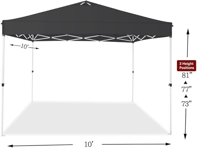10x10 Pop Up Canopy Tent – One-Person Setup, Waterproof & UV-Blocking, Heavy-Duty Steel Frame, Wheeled Bag & Sandbags – Outdoor Shade for Beach, Camping, Backyard, Tailgate, Events (Black)