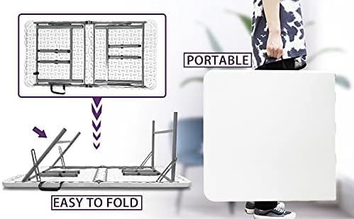 4 FT Folding Table, Plastic Portable Tables for Dining Parties Card Picnic Camping, Granite White