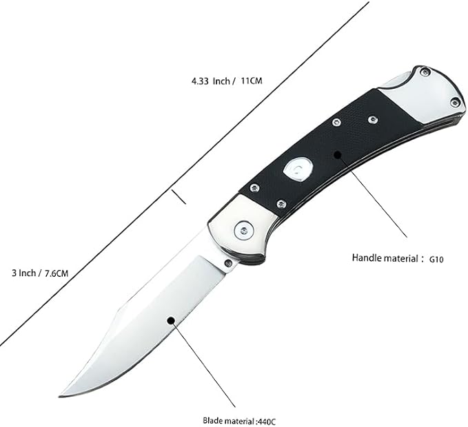 3'' 440C Clip Point Blade Black G10 Handle Back Lock Folder Opening,Camping EDC Tool Folding Pocket Knife Everyday Carry,Gift for Men