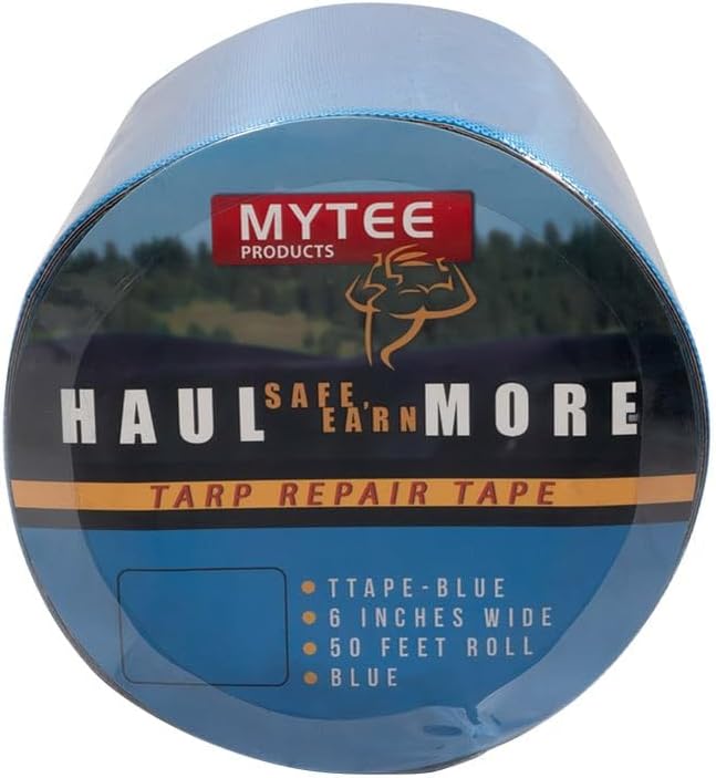 Mytee Products 8.8 oz Waterproof Blue Vinyl Tarp Repair Tape 6 Inch x 50 FT with Heavy Duty Adhesive Backing - Tarp Patch Kit, Tarp Repair Kit