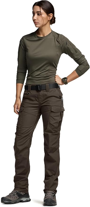 CQR Women's Flex Stretch Tactical Pants, Water Resistant Ripstop Cargo Work Pants with Pockets for Outdoor & Hiking