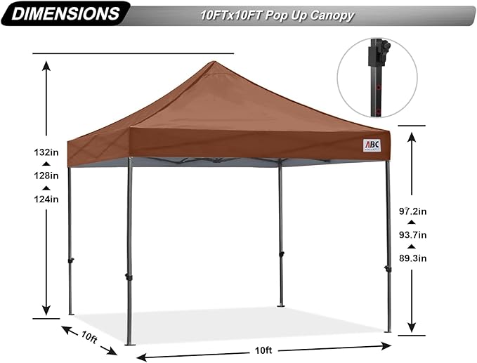 ABCCANOPY Patio Pop Up Canopy Tent 10x10 Commercial-Series (Brown)
