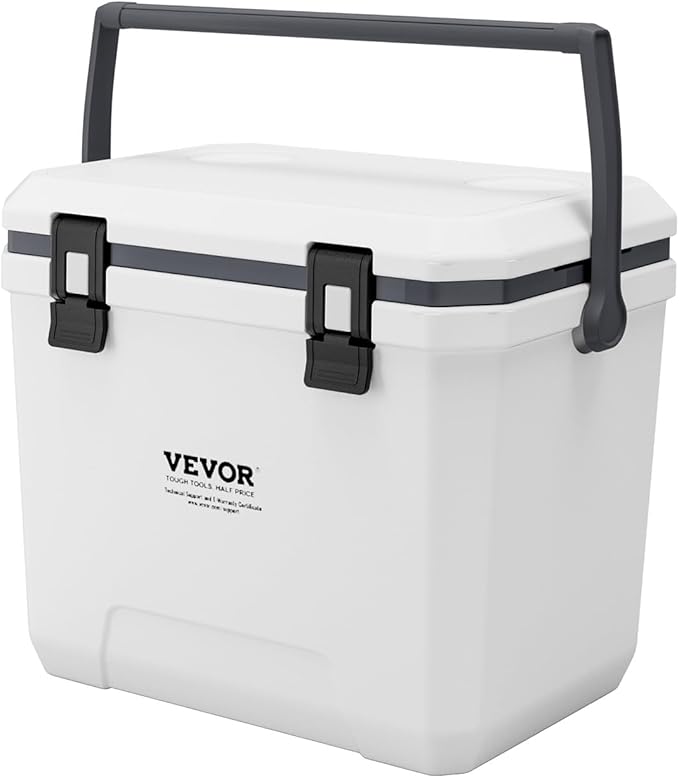 VEVOR Ultra-Light Hard Cooler, Ice Retention Cooler with Heavy Duty Handle, Ice Chest Lunch Box for Camping, Travel, Outdoor, Keeps Cool for up to 6 Days, 30% Lighter Than Rotomolded Coolers
