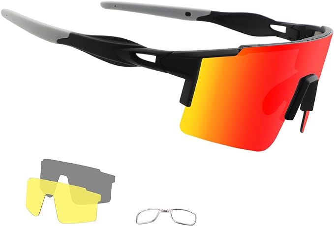 OULAIQI Cycling Sunglasses Polarized Sunglasses for Cycling Men Women with 1 Lens or 3 Interchangeable Lens Baseball Glasses