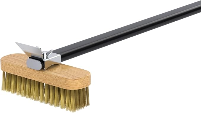 G.a HOMEFAVOR Pizza Oven Brush with Scraper, 46.5 inch Long Handle (Detachable), Brass Bristles for Pizza Oven