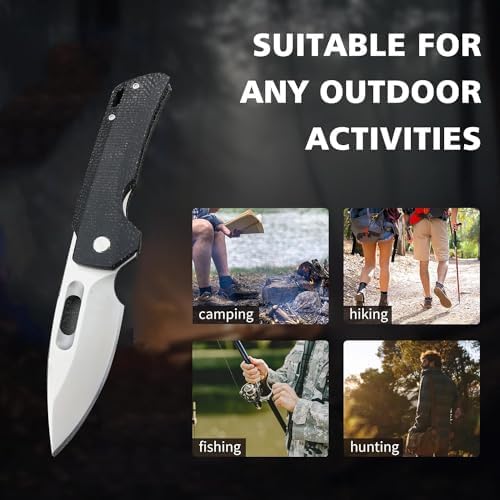 Generic GC002 Pocket Folding Knife, 7.0in 8Cr13Mov Blade Flax Handle Utiltiy Knife with Carry Belt Clip for Camping Hikking, Edc Assisted Opening Knife for Man Woman (Black)